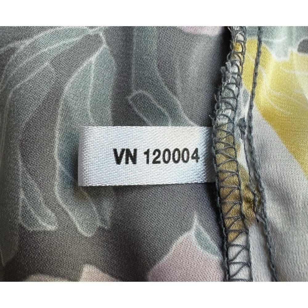 NY&Co 7th Avenue Blouse Womens Medium Floral Short Sleeve Back Zip Grey Yellow - Picture 10 of 13
